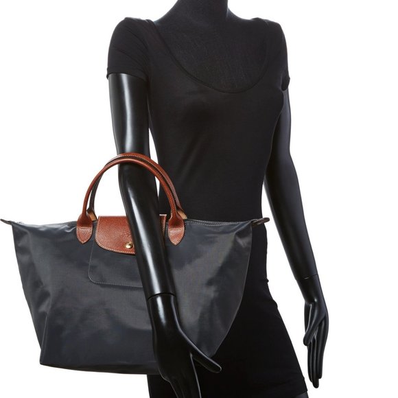 ❤️ NWT LONGCHAMP Le Pliage Type M Medium Short Handle Tote Gunmetal Gray AUTHNTC - Picture 6 of 16